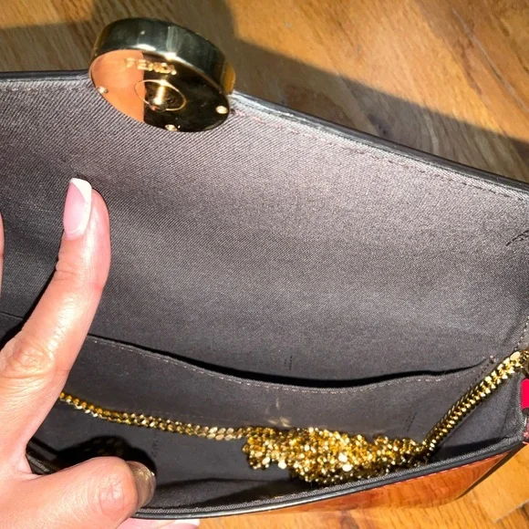 AUTHENTIC FENDI RED PATENT LEATHER WALLET ON CHAIN